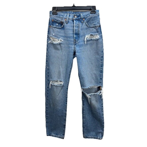 Levis 501xx Distressed Jeans Womens 26x30 Blue Light Wash Button Fly Denim Retro - Picture 1 of 13